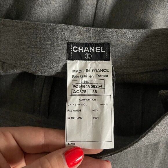 Vintage Chanel Gray Wool Mid Rise Stretch Preppy Kick Flare Skinny Trouser Sz 38 - Picture 2 of 6